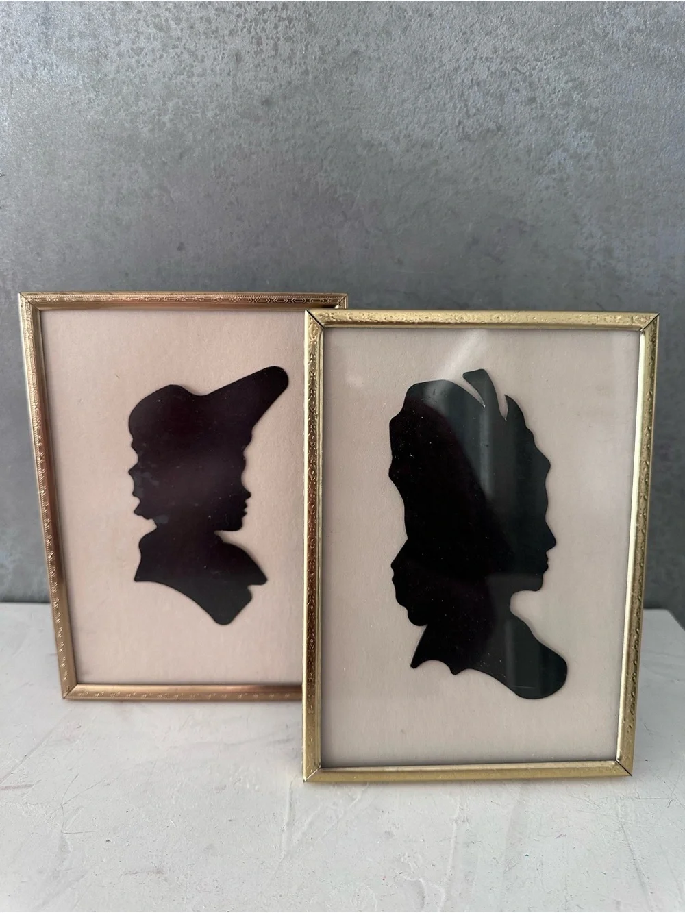 PAIR 2 Vintage Silhouette's Framed GOLD Ornate METAL FRAME